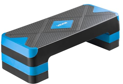 VEVOR Aerobic Steppbrett höhenverstellbares Trainingsbrett (10,16-20,32 cm) Stepper Fitness mit 250 kg Tragfähigkeit rutschfeste Oberflächenbank für Heim-Fitnessstudio Cardio-Krafttraining Blau