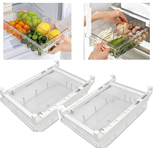 OctBird 2Stück Kühlschrank Organizer Schubladen, 30,5 x 20 x 9,5cm Große Ausziehbare Aufbewahrungsbox für Kühlschrank, Hochwertig Kühlschrankbox Container mit Griff, Geeignet für Kühlschrankregale