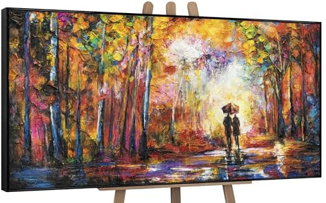 YS-Art XXL Abstrakt Acryl Gemälde auf Leinwand mit Rahmen Romance handgemalte Wandbilder Wohnzimmer modern Wohndekor Liebespaar Bilder echte Kunst 200x100 cm