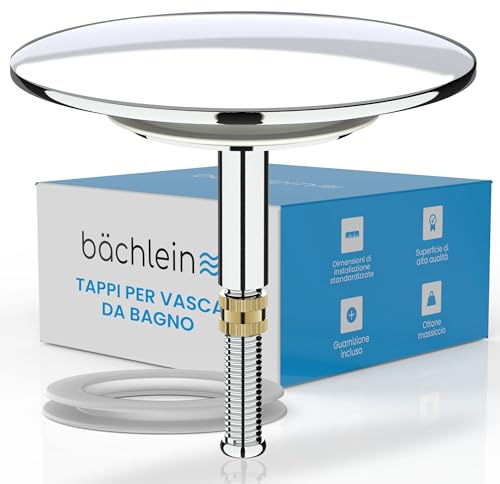 Bächlein Universal Badewannenstöpsel - ⌀ 7,2 cm Stöpsel für Badewanne [Chrom] - Abfluss-Stopfen aus Messing inkl. Ersatzdichtung - Für Fast Jede handelsübliche Badewanne