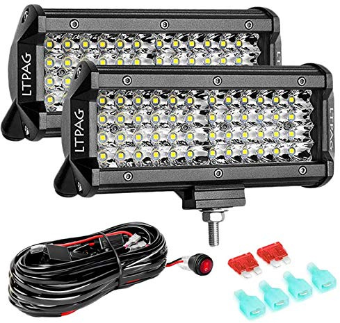 LTPAG 2 x 288W Scheinwerfer LED Zusatzscheinwerfer, 7 28800LM Arbeitsscheinwerfer Auto 12V 24V LED Rückfahrscheinwerfer IP68 Nebelscheinwerfer Mit 300W kabelbaum 12V-48V 40A 10ft 2-Leads
