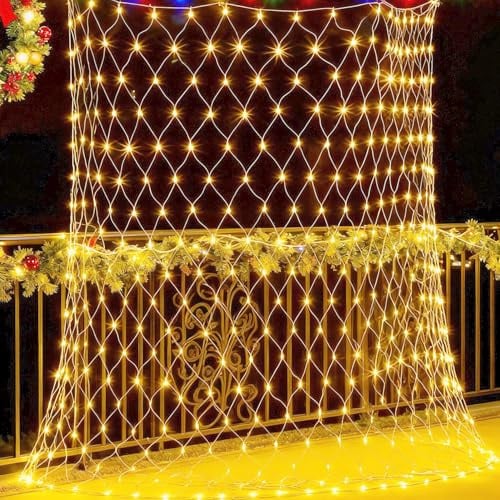 Joysing Lichternetz Außen 3x2m 208 LED Lichterkette Netz mit Stecker | Timer Lichterkettennetz Wasserdicht Weihnachtsbeleuchtung Netz für Zimmer Hochzeit Zaunbüsche Weihnachten Deko