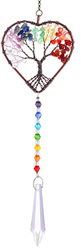 cobee 5.2cm Sonnenfänger in Regenbogen Herzform, Kristall Baum des Lebens, Sonnenfänger hängende Verzierung Chakra Steine Fenster Kristallkugel Prisma Anhänger Garten Zuhause Auto Dekoration