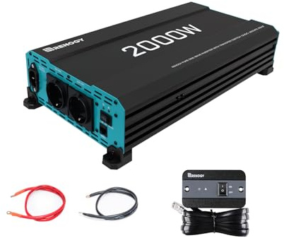 Renogy 2000W/4000W 12V auf 230V Reiner Sinus Wechselrichter mit Netzvorrangschaltung Spannungswandler mit 2 Europäische Steckdose für Haushaltsgeräten