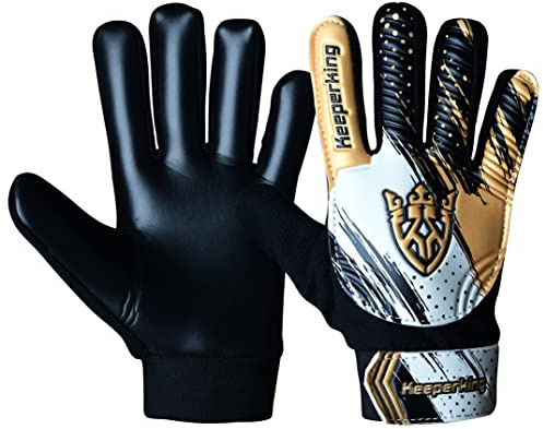 Keeperking Torwarthandschuhe Kinder Clawxen, Jungen und Mädchen, Junior Fußballhandschuhe Fußball Spielerhandschuhe für Jungen tormannhandschuhe (4,C3-Golden)