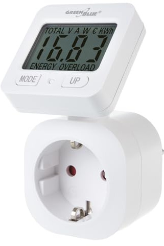Green Blue Strommessgerät, Energiekostenmessgerät, Digitaler Wattmeter, Energiezähler, Stromverbrauchszähler | Max: 3680 W, Anzeige von verbrauchten kWh und Energiekosten