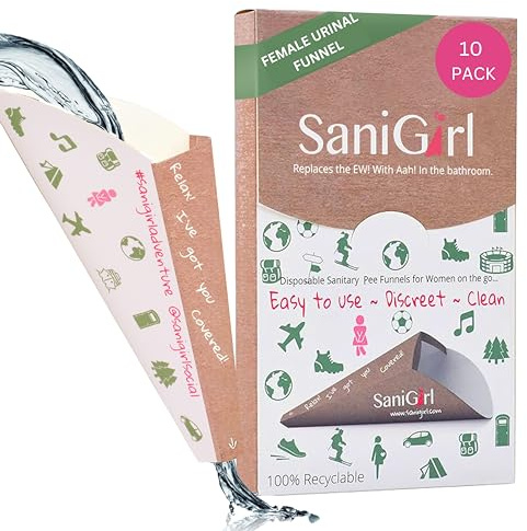 SaniGirl Urinella für Frauen | Pinkelhilfe für Frauen | Frau Stehen Pinkeln Trichter Einweg | Urinierhilfe Frauen | Wandern Zubehör Reise Gadgets Frauen Festival Camping Toiletten (10 Stück)