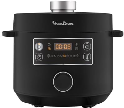 Moulinex Epic Turbo Cuisine CE7548 Elektrischer Schnellkochtopf, 1090 W, 10 Automatikprogramme, Dampfgarkorb, Schwarz