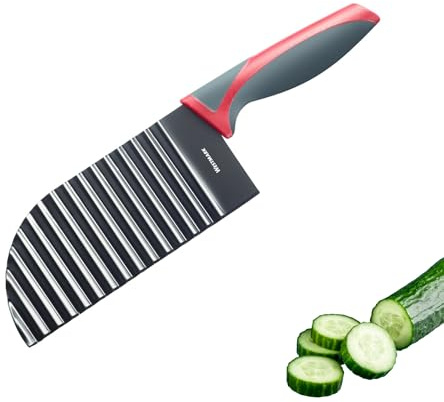 Westmark Wellenschneider – Buntmesser für Gemüse, Kartoffeln, Pommes – BLW Baby Beikost – Wellenmesser mit Antihaftbeschichtung – Schwarz-Rot, 28,3 cm