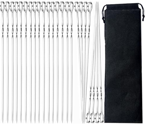 24 Stück Grillspieße Edelstahl, BetterJonny 30cm Schaschlikspieße Wiederverwendbare Grill Kabob Spieß Stöcke Fleischspieße Metallspieße für BBQ Fleisch Gemüse Stockbrot zum Grille