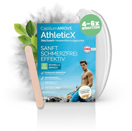 Capillum AMOVE AthleticX Enthaarungscreme Männer 300g - Enthaarungspulver für Intimbereich, Brust & Rücken | schmerzfreie Haarentfernung in der Dusche für Herren, ohne Zusatzstoffe