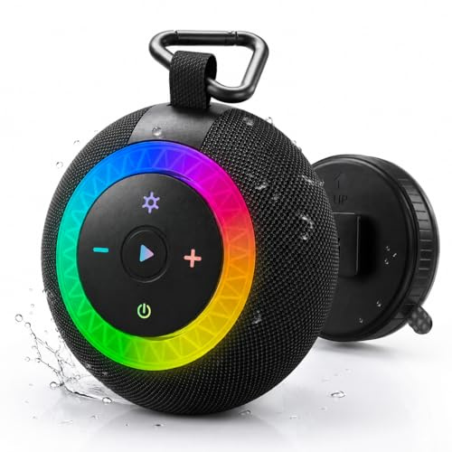 UOHHBOE Bluetooth Lautsprecher Dusche IPX7 Shower Speaker mit Vakuum-Saugfuß 24 Std. Spielzeit Bluetooth 5.4 RGB Licht Freisprechfunktion Geschenke für Männer Frauen