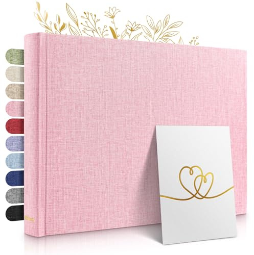 Zeitloos Fotoalbum zum Einkleben - Platz für 150 Fotos - echtes Leinen - Fotobuch 21 x 28 cm in Rosa - 50 weiße Seiten - Fotoalben sind das perfekte Geschenk.