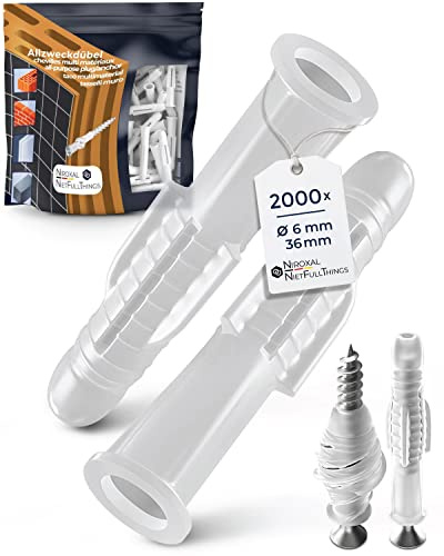 6mm Dübel Set – Universaldübel PE Kunststoff – 2000 Stück – für Beton, Gipskarton & Mauerwerk