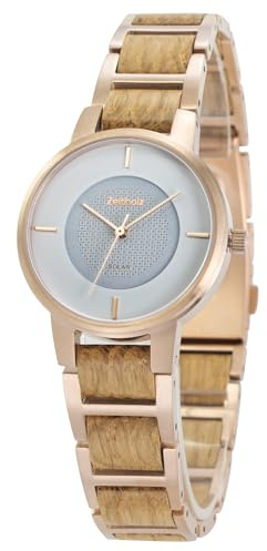 Zeitholz Solaruhr Damen - Freiberg Holzuhr 34mm, gefertigt aus Sandelholz oder Eichenholz mit fortschrittlicher japanischer Solartechnologie und einem eleganten, nachhaltigen Design. (weiß)