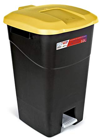 Tayg - Abfallbehälter 60 Liter mit Pedal, schwarzem Boden und gelbem Deckel, Kunststoff