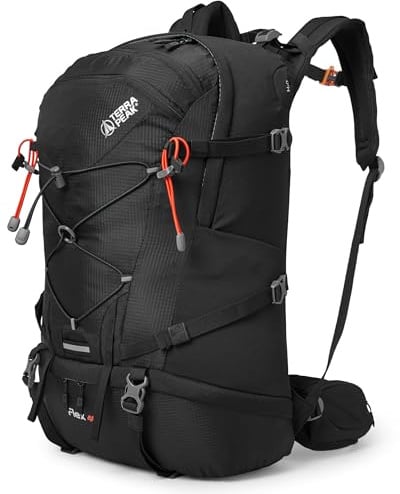 Terra Peak® Premium Wanderrucksack 40L (FLEX 40) für Damen Herren & Erwachsene groß schwarz - Trekking-Rucksack wasserdicht - Daypack Rucksack & Tagesrucksack Trinksystem & Rückenbelüftung zum Wandern