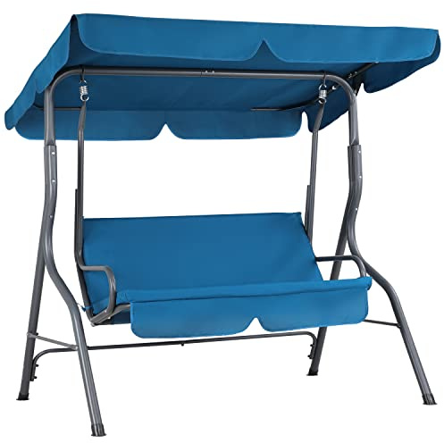 CASARIA® Hollywoodschaukel 2-Sitzer mit Dach, Atlantik Blau, Wetterfest | 140x112cm, witterungsbeständig, bis 200kg belastbar, verstellbare Rückenlehne, Anti-Rutsch-Füße, für Garten, Terrasse