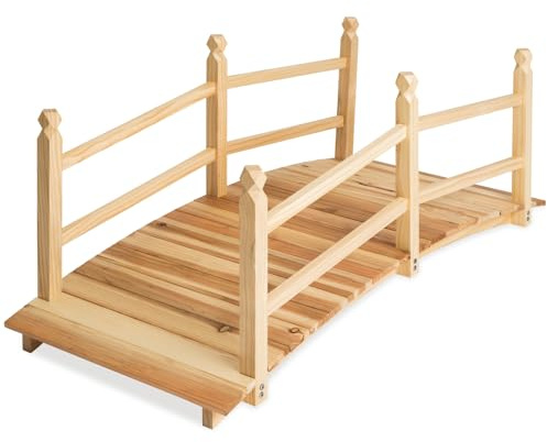 tectake® Holzbrücke, wetterfeste Brücke mit Geländer, begehbare Gartenbrücke bis 150 kg belastbar, 137 x 58 x 58 cm, Teichbrücke aus Kiefernholz, Zierbrücke für Gartenteich, Bachlauf, Gartenweg