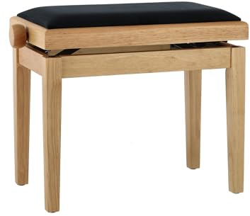 GEWA Pianobank Deluxe - Eiche matt - Massivholz - höhenverstellbar | langlebig und robust - hohe Bruchlast - Sitzfläche von 52 x 30 cm - Velours Sitzbezug