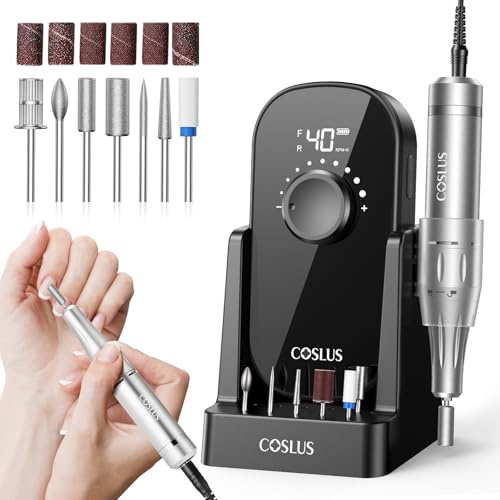 COSLUS E51 Elektrische Nagelfräser 40000 U/min: 6-in-1 Professionell Nagelpflege Set für Gelnägel Acrylnägel für Salon und Zuhause Mit Gel-Entfernung und Pediküre-Funktion Tragbar und Geräuscharm