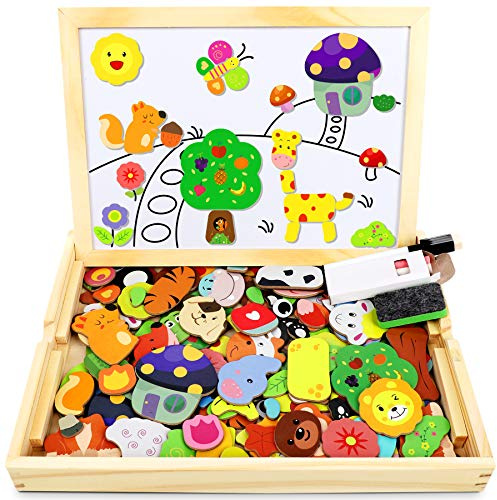 Jojoin Magnetisches Holzpuzzle 110 Stück, Magnettafel Kinder, Puzzle ab 3, Montessori Spielzeug ab 3 Jahre, Wald and Tier Puzzles Kinderspiele, Geschenk für Mädchen Junge Ostern Christmas