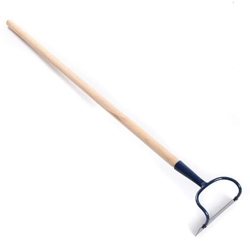 R.G. Gartenwerkzeuge Handgeräte Hacke Gartenhacke Unkrauthacke Handjäter mit Holzstiel, Blau,Grün,Schwarz (Hacke mit Bügel und Stiel)