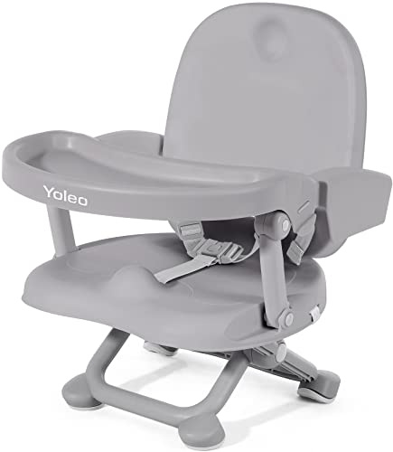 Yoleo Hochstuhl für Kleinkinder, zusammenklappbar, kompakt, tragbar, Sitzerhöhung für Babys, Kinderstuhl auf Stuhl für Esstisch, Camping (Grau, ohne Kissen)