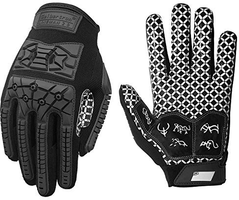 Seibertron Lineman 2.0 Handschuhe - Hochwertige Football-Handschuhe mit TPR-Impactschutz vollem Fingerdesign Jugend und Kinder Black XL