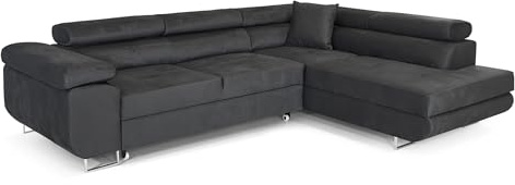 COMFORTINO FURNITURE Ecksofa mit Schlaffunktion PASTI L-Form, Sofa Couch mit Bettkasten, 3-Sitzer Eckcouch, Schlafsofa für Wohnzimmer, Big Sofa Couch mit Schlaffunktion (Dunkelgrau, Ottomane Rechts)