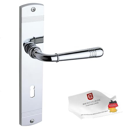 Beschläge Hamburg Türgriff EMILY ART 70-09 – Drückergarnitur Langschild 45 x 235 mm, Buntbart (BB) für Zimmertüren, Set inkl. Befestigungsmaterial, chrom poliert