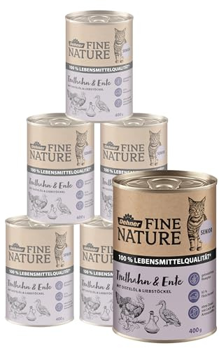 Dehner Fine Nature Katzenfutter, Nassfutter getreidefrei, für ältere Katzen, Truthahn / Ente, 6 x 400 g Dose (2.4 kg)