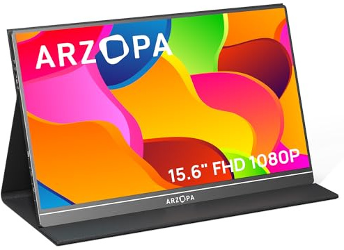 ARZOPA Portable Monitor, 15.6 Inch 1080 FHD Tragbarer Monitor with External HDR Eye Care Screen and HDMI/Type-C/USB-C, for Laptop/PC/Mac/PS4/Xbox