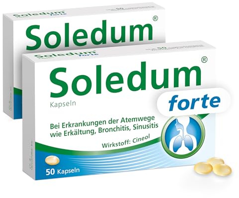 Soledum Kapseln forte | 2 x 50 Kapseln| Erkältungskapseln mit Cineol bei Entzündungen der Atemwege wie Bronchitis