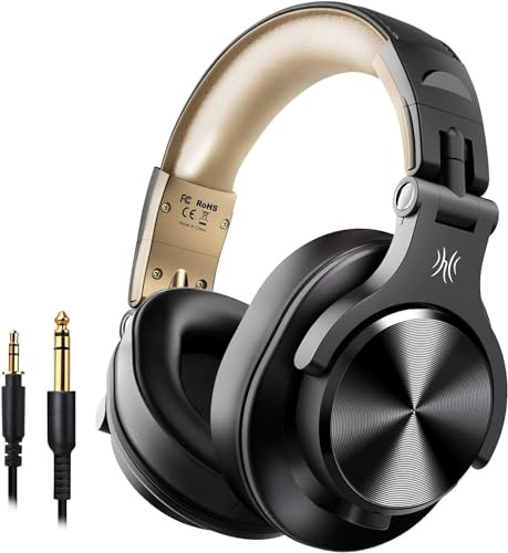 OneOdio A70 Bluetooth Kopfhörer mit Kabel, Hi-Res für Studio, DJ und PC | 72 Std. Akkulaufzeit, 3,5/6,35-mm-Klinke, SharePort, geschlossene Over-Ear Kopfhörer für Monitoring, Mixing, Handy, Gitarre