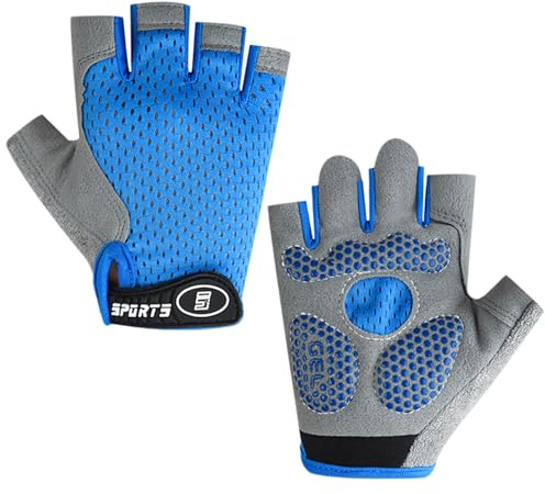 Kinder-Sporthandschuhe, Rutschfeste, Atmungsaktive Handschuhe, Handflächenschutz, Eisseide, Elastisches Mesh, Geeignet zum Radfahren, Spielen, Rollschuhlaufen und für Andere Sportarten (Blau, M)