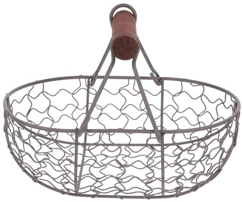 DEARMAMY Eierkorb Zum Sammeln Frischer Eier Bauernhaus-Eierkorb Aus Metalldraht Vintage-Stil Eiersammelkorb Obstkorb Brotkorb Kartoffel-Aufbewahrungskorb Mit Griff