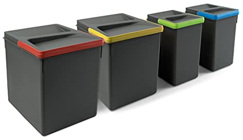 Emuca - Recycle Behälter für Küchenschublade, Höhe 266, 2x15L + 2x7L, Anthrazitgrauer Kunststoff, Kunststoff