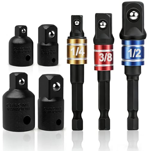 wohot 7-tlg Stecknuss Adapter Set, 3 Stück Adapter Sechskant auf 1/4, 1/2, 3/8 Vierkant + 4 Stück Stecknussadapter 1/4 auf 3/8, 3/8 auf 1/4, 3/8 auf 1/2, 1/2 auf 3/8 | CR-V