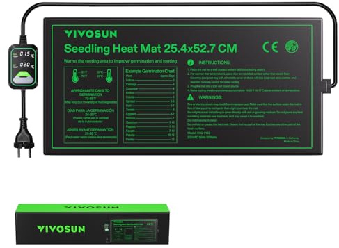 VIVOSUN Heizmatte Pflanzen 25,4x52,7cm mit Temperaturregler, Wasserdichte Pflanzen-Wärmematte UL & MET Zertifiziert, Setzling Heizmatte für Keimung, Hydrokultur, Zucht und Gewächshaus