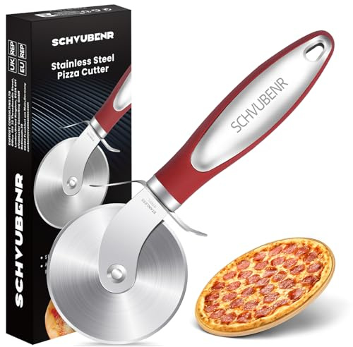SCHVUBENR Pizzaschneider - Superscharfer Pizzaroller aus Edelstahl - Leicht zu schneiden und zu reinigen - Spülmaschinenfest - Für große und kleine Pizza - Küchenutensilien - Rot