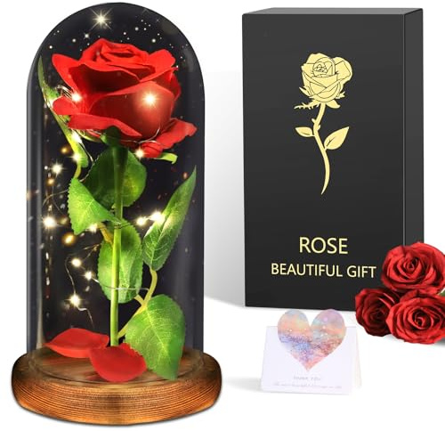 Geschenke für Frau, Ewige Rose im Glas, Die Schöne und das Biest Roses, Infinity Rosegeschenk für Freundin,Ehefrau,Weihnachten Geschenke(Romantische Rote Rose-)