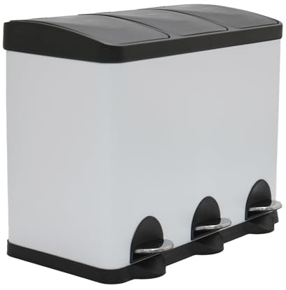 Amig - Dreifacher Mülleimer mit Pedalen 45 Liter - Mod. RECIK3-3 herausnehmbare 15-Liter-Fächer - Recyclingbehälter für die Küche - Stahl - 60 x 37 x 49 cm - Weiß