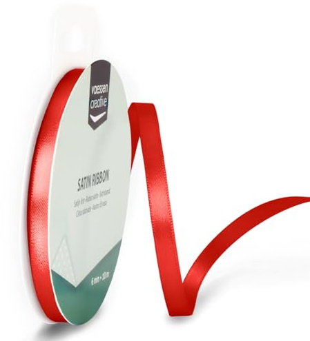 Vaessen Creative Satinband, Rot, Mohnrot, 6 mm x 10 m Doppelsatinband, Schleifenband, Dekoband, Geschenkband, Stoffband für Hochzeit, Taufe und Geburtstagsgeschenke