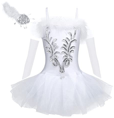 YiZYiF Mädchen Ballettanzug Ballettkleid Ballett Trikot Tanz-Kleider Kinder Ballettbekleidung Turnanzug Gr. 98-164 Weiß 128-140