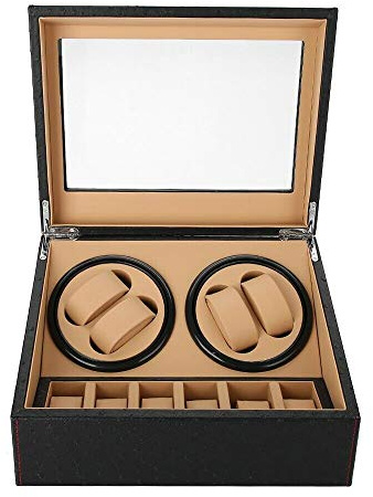 Automatisch Watch Winder Uhren Vitrine Box Uhrenbeweger FüR Automatikuhren Uhrendreher Holz Uhrenbox /Aufbewahrungs Beweger FüR Schutz Der Uhr Zu Hause Wenn Sie Nicht Benutzt Wird PU Schwarz 4+6
