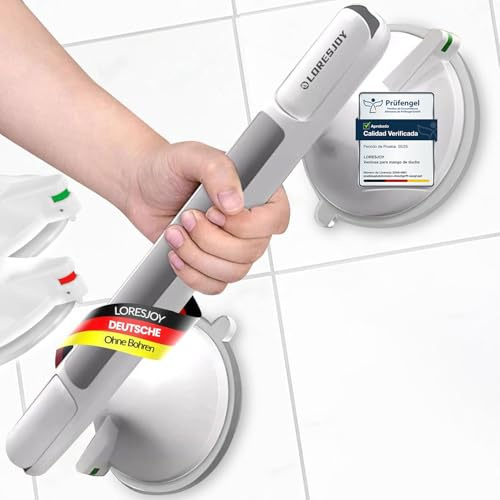 LORESJOY Duschgriff Saugnapf, MAX 110KG abnehmbare Haltegriff mit Saugnapf, Haltegriff Dusche ohne, Haltegriffe für Senioren, Badewannengriff ohne BohrenBohren
