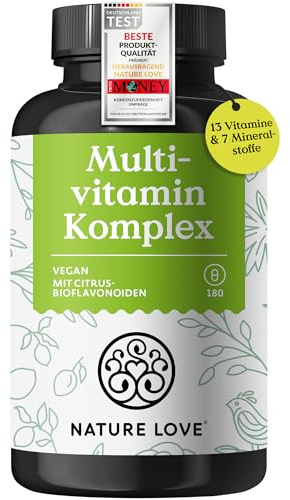 Nature Love Multivitamin Komplex – 180 vegane Kapseln – Vitamine A-Z & Mineralstoffe – mit Grünteeextrakt und Citrus-Bioflavonoiden – hochdosiert und mit Bioaktiv-Formen – laborgeprüft