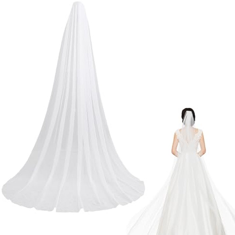 Telooco Hochzeit Brautschleier Lang Einlagiger Braut Hochzeitsschleier Kathedralen Tüll mit Kamm Weiß Weicher Tropfenschleier für Braut Hochzeits Haarschmuck Brautkleid Schleier (300 cm)
