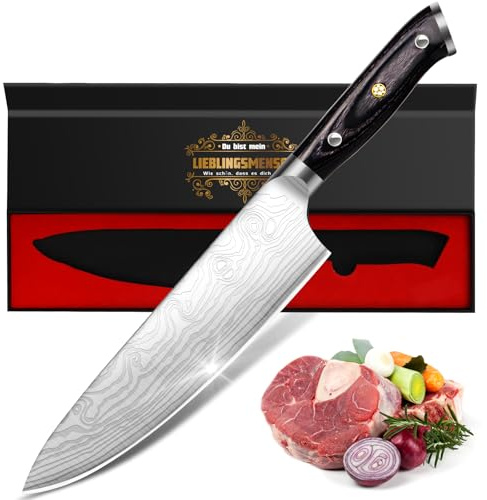 Küchenmesser Scharf Männer Geschenke Weihnachten, 34cm Kochmesser Profi Messer Weihnachtsgeschenke für Männer, Küchen Fleischmesser Extrem Scharf, Deutschem Edelstahl Ergonomischer Chef Knife